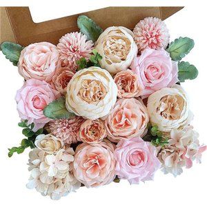 Roses Artificial Flowers Pink Silk Peonies Bulk for DIY Wedding Bouquet Bridal